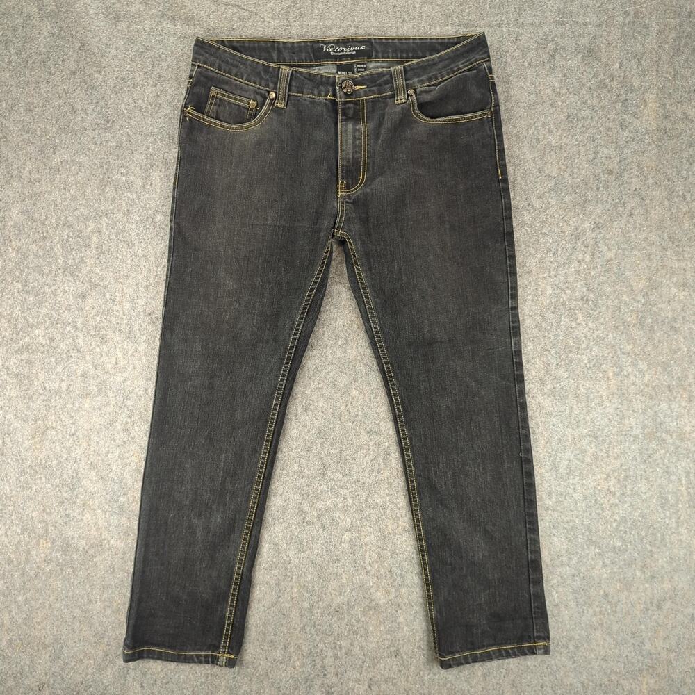 Vintage Victorious Jeans Mens 34x30 Y2K Black Denim Slim Fit Stretch